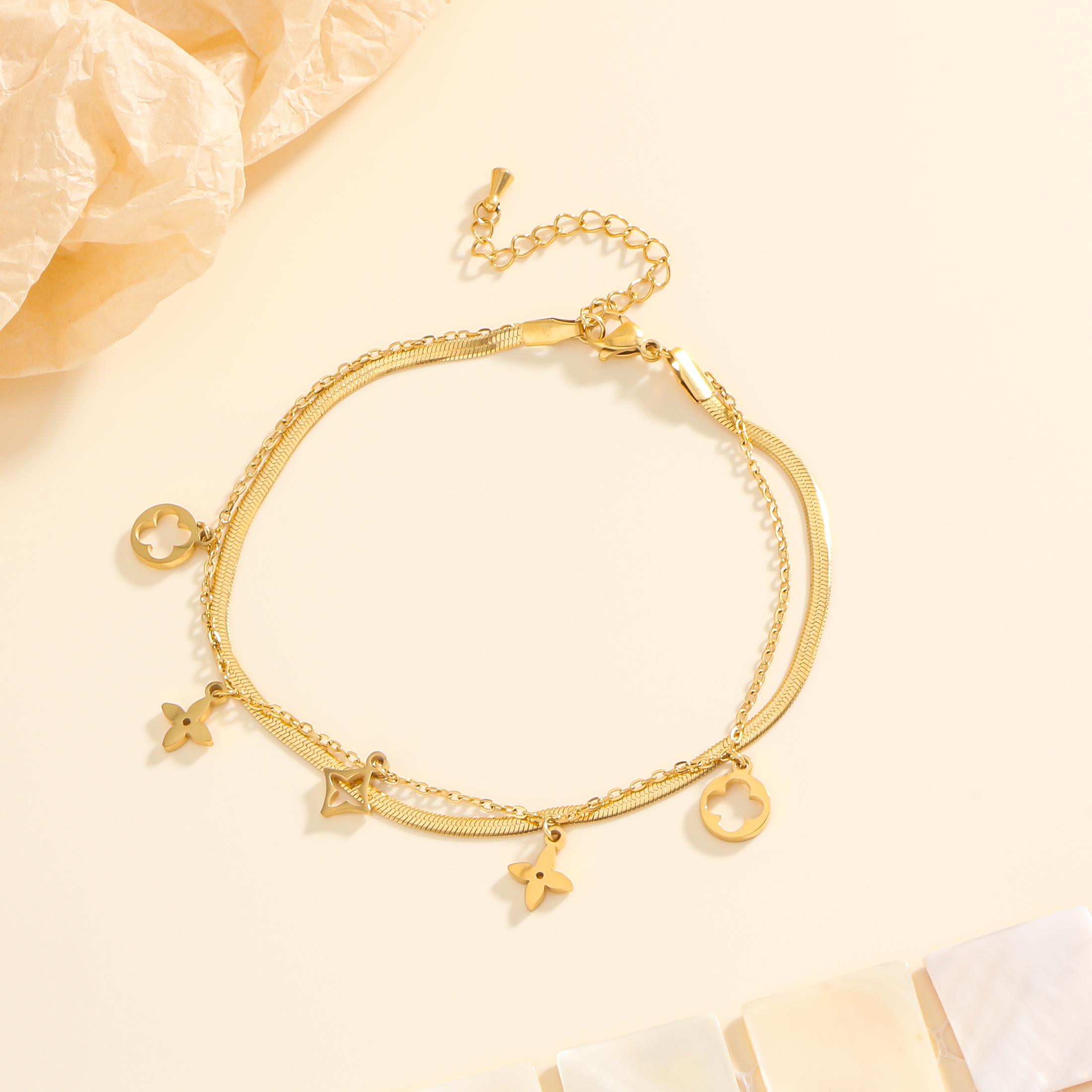 

Women s Fashion Anklet Hollowed Out Clover and Star Decoration Simple and Delicate Style Suitable for Daily Wear and Gifts золотой