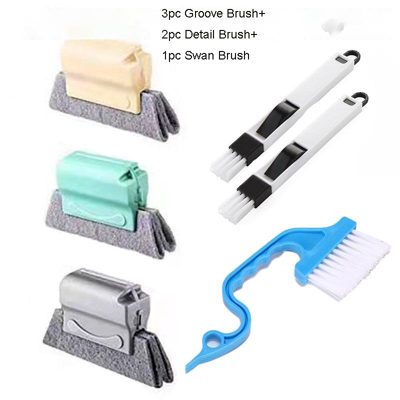 Cleaning Brush Kit with Scouring Pad Deep-cleaning Ergonomic Handle for Household Bathroom Kitchen Window Groove Crevice Cleaner