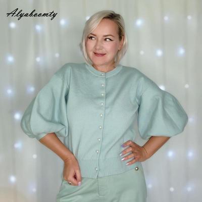 Korean Ulzzang Autumn Winter Women Sweater Blue Pink Black Apricot Knitting Cardigan Knitted Lantern Sleeve Stylish Outerwear