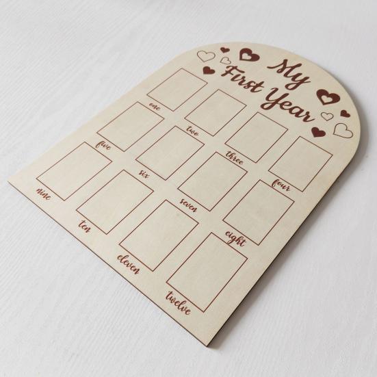 Yousheng 12 Months Baby Picture Frame, Carved Wood Monthly Photo Display Board, Newborn Keepsake for Kids Growth