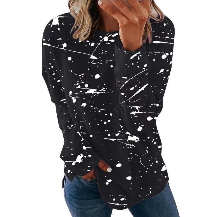 Plus Size Women Printed Long Sleeve T Shirt Loose Round Neck Tee