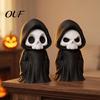 Horror Theme Party Supplies 3D Printed Grim Reaper Figurine, Gothic Black Robe Skeleton Statue, Statue Mini Model Toy for Halloween Desktop Decoration