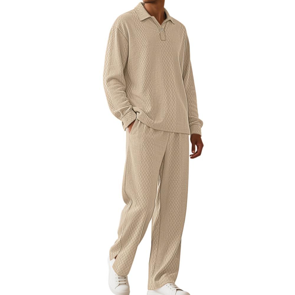 

Spring Autumn New Men s Casual Sportswear Button Tracksuit Men Long-sleeved Polo Shirt +Long Sets Jacquard Sports Suit S хакі