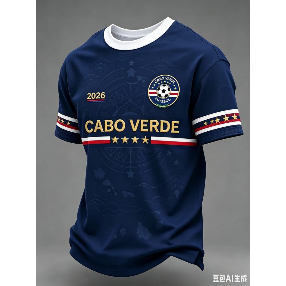 2026 Maglia Squadra di Calcio di Capo Verde Uomo Manica Corta T-shirt Stampata 3D Maglietta Sportiva Fantasia Completa Donna Maglietta Top Harajuku
