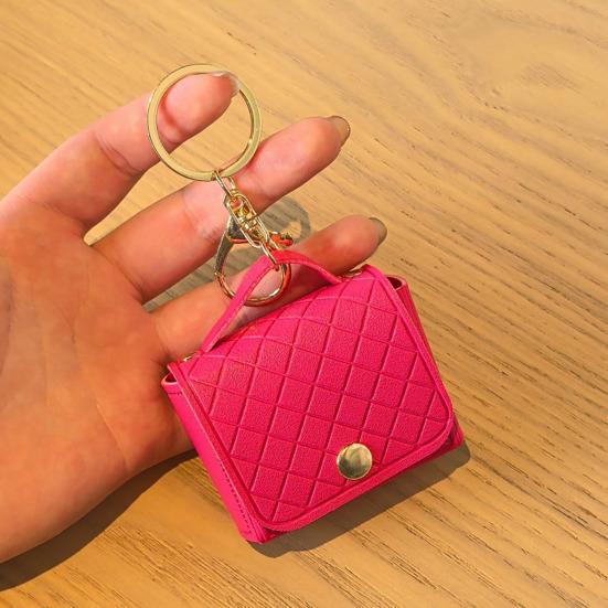 Imitation Leather Keychain Pendant Rhomboid Embossing Mini Handbag Shape Keychain with Dual-Purpose Buckle Backpack Accessories