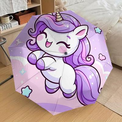 1PC Unicorn Cute Automatic Open/Close Umbrella with Windproof, 8-Rib Sturdy Canopy, Durable Ribs, Fashionable Design, Outdoor Accessory, Fun Prin, Hol