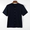 Men Button Down T-shirt Solid Color V-Neck Short Sleeve Tee Shirt Summer