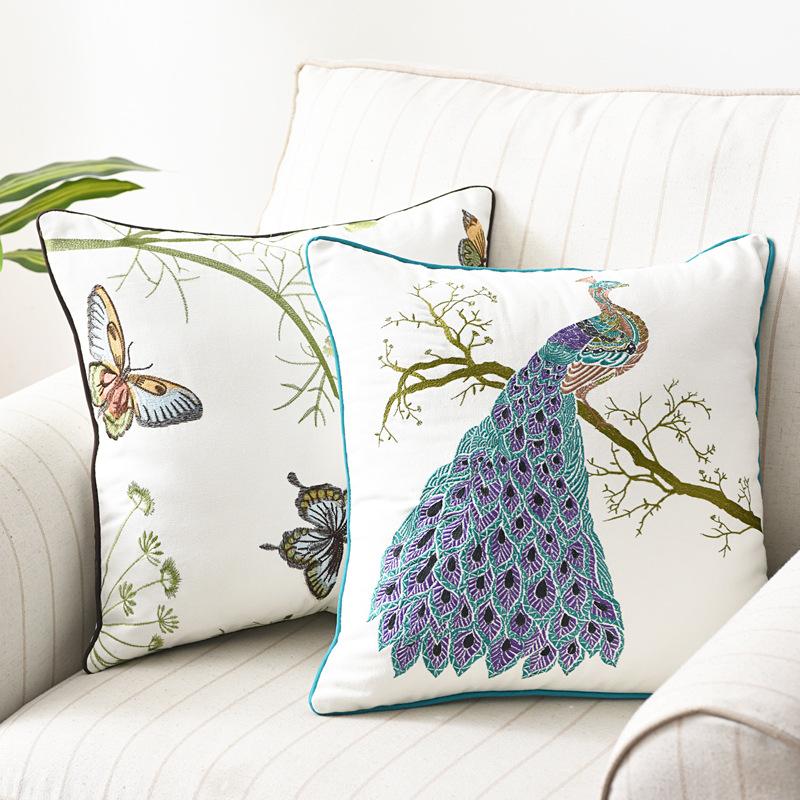 Butterfly Cushion Cover 45x45cm Floral Country Style Pillow Cover Cotton Embroidery Suqare Home Decoration for Living Room
