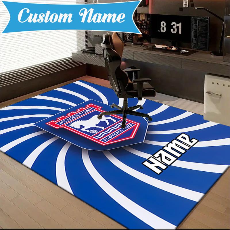 Custom Name Ipswich Football Crest Rug Game Carpet, Floor Mat for Bedroom Living Room Entryway Rug, Home Decor Idea Gift for Christmas Birthday