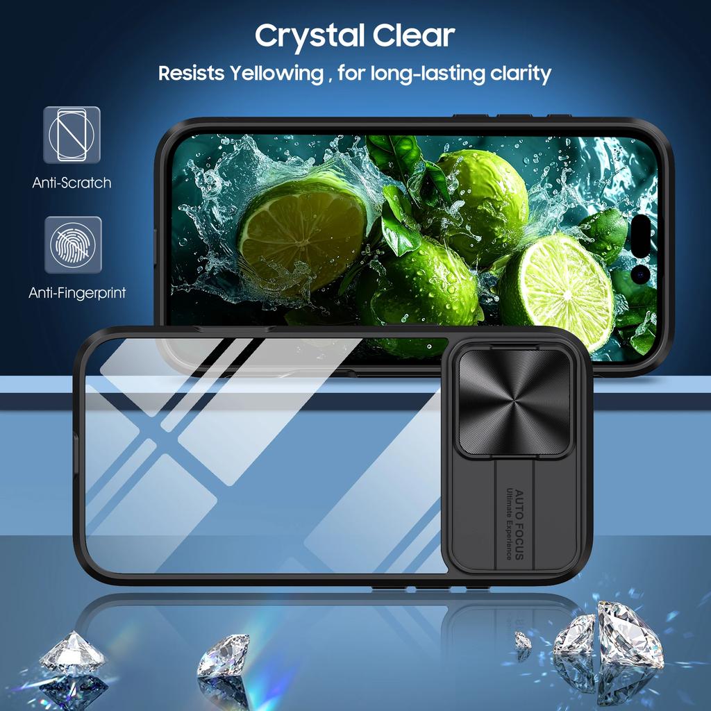 Luxury Crystal Clear Slide Camera Protection Case for IPhone 16 Pro Max 15 14 13 Plus Mini Acrylic Hard Transparent Back Cover