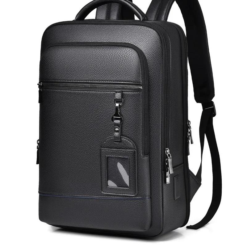 Executive Backpack Men PU Leather Satchel USB Charging Briefcase Office Travel Laptop Office Business Shoulder Back Pack Male