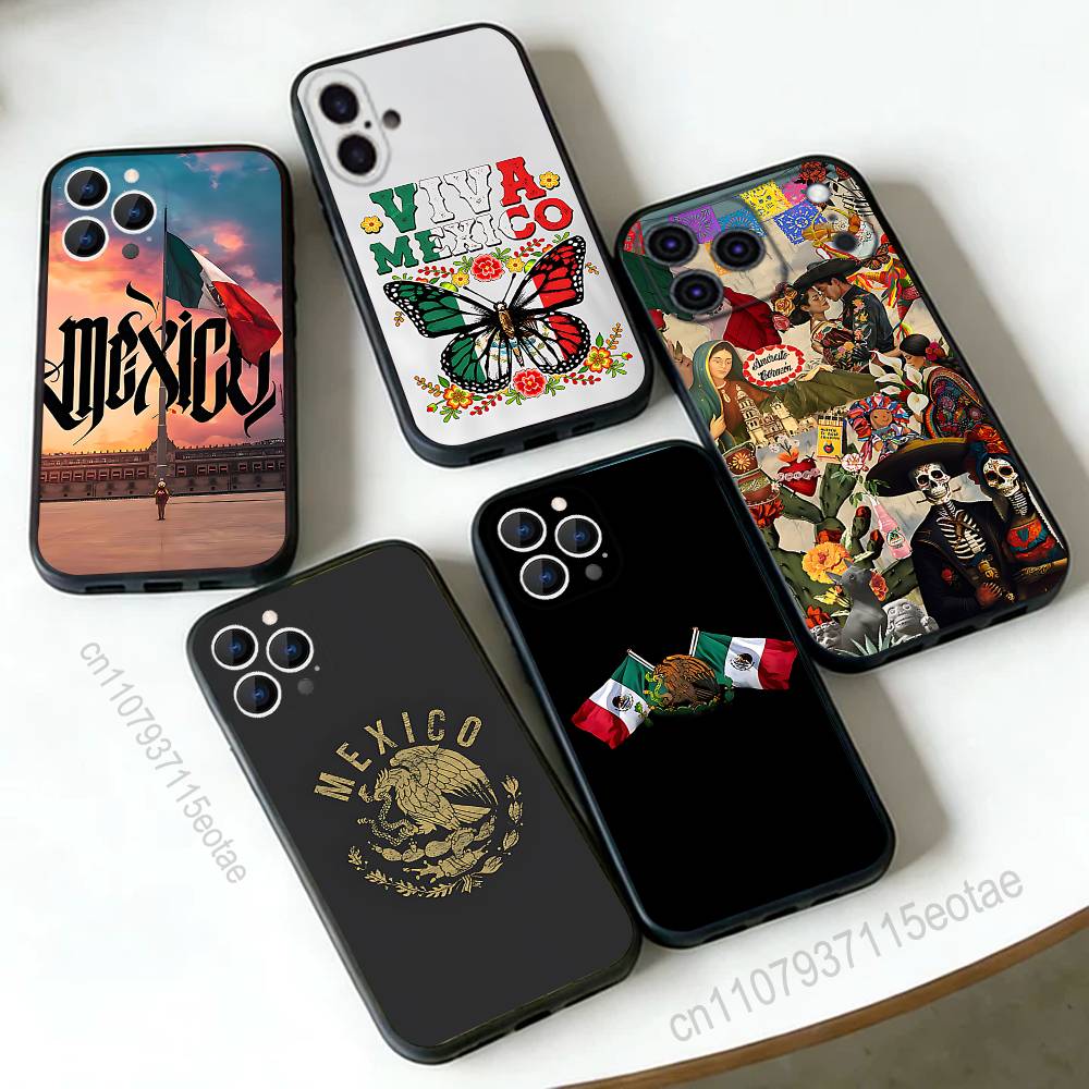 Mexico National Emblem Flag Phone Case For iPhone 17,16,15,14,13,12,11,Pro,Max,Plus,E,Air,Mini Protective Black Cover