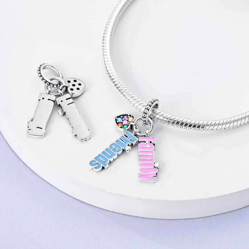 Enamel Charm Bead Charms Bead Copper Family Friend Love Heart Luminous Pendant Compatible With Accessories Bracelets Necklaces Do It Yourself Jeweller