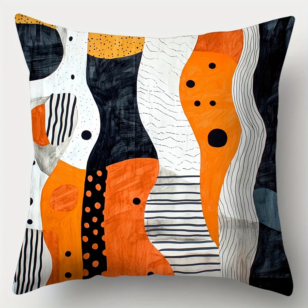 4Pcs Modern Abstract Throw Pillow Covers Set, 17.7"X17.7" - Vibrant Single-Sided Print In Black, White, Yellow & Orange, Zippere