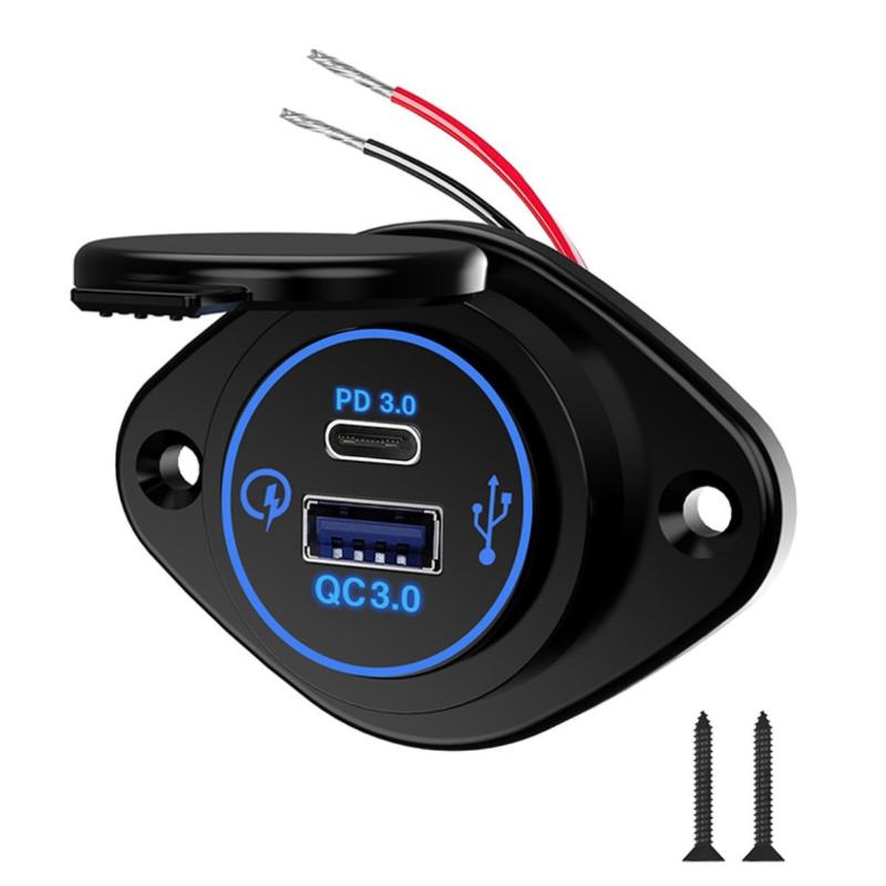 

Модифікований Багатофункціональний Автомобільний Зарядний Пристрій для Телефону Водонепроникний для Автомобіля, RV, Яхти, з QC, PD, Подвійний USB QC3.0 Швидка Зарядка синій