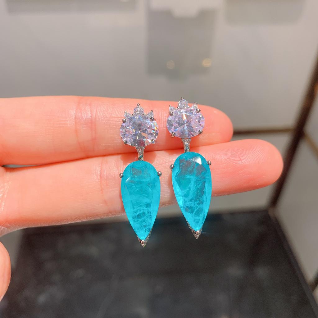 Jewelry Colored Treasure Simulation Blue Paraiba Women'S Stud Earrings 10 * 20 Pendant 15 * 25 Set