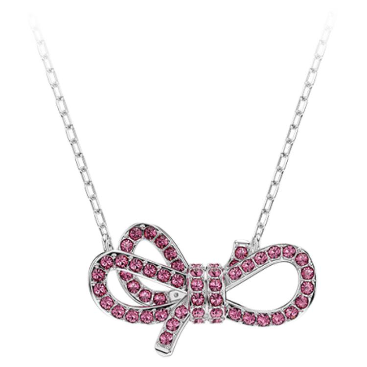 Swarovski Lifelong Bow Logo Decorated Rhodium Plated Necklace Women necklace Red 5723556 Box (Random Color)