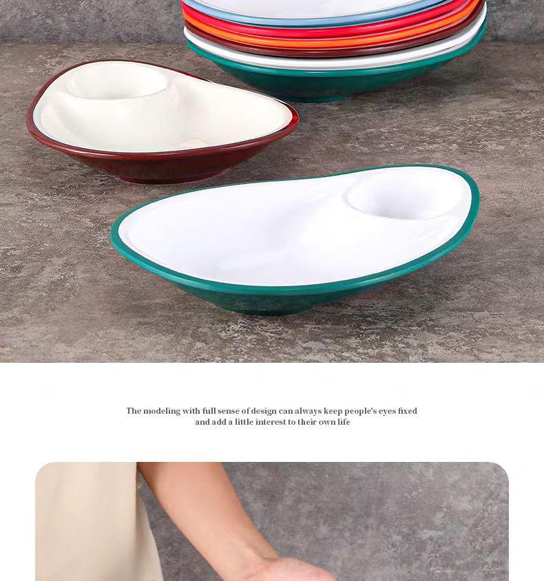 Melamine Divided Plate with Vinegar Dish for Dumplings, Shrimp, Cold Dishes, Snacks.