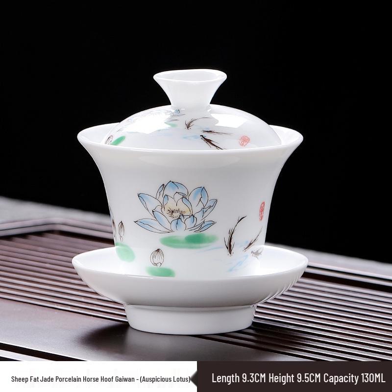Ceramic Ink Wash Hovering Gaiwan Tea Set - White Porcelain Kung Fu Tea Ceremony Utensils.