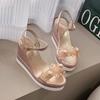 Mode Damen Sandalen 2025 Sommer Neu Perle Transparent Strass Hohe Absätze Schnalle Mode Damen Keilsandalen Weibliche Strandschuhe