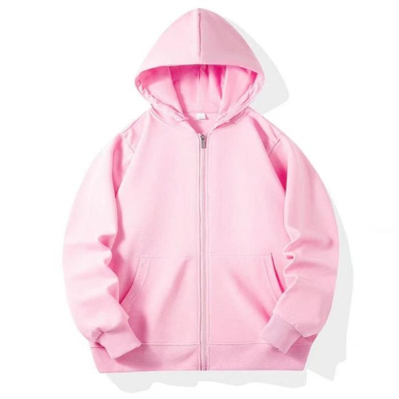 Felpa con cappuccio e zip in cotone color caramella per ragazzi e ragazze - Felpa con colletto alto e tasche, 110-170 cm, 280g, Versione tinta unita.