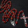 QIGO Transparent Red Glass Beads Rosary Necklace Metal Cross Catholic Jewelry