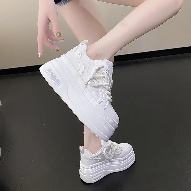 Woman Breathable High Top Black White Boots Shoes Women Casual Sport Shoes Platform Hidden Increasing 8CM Platform Sneakers Shoe