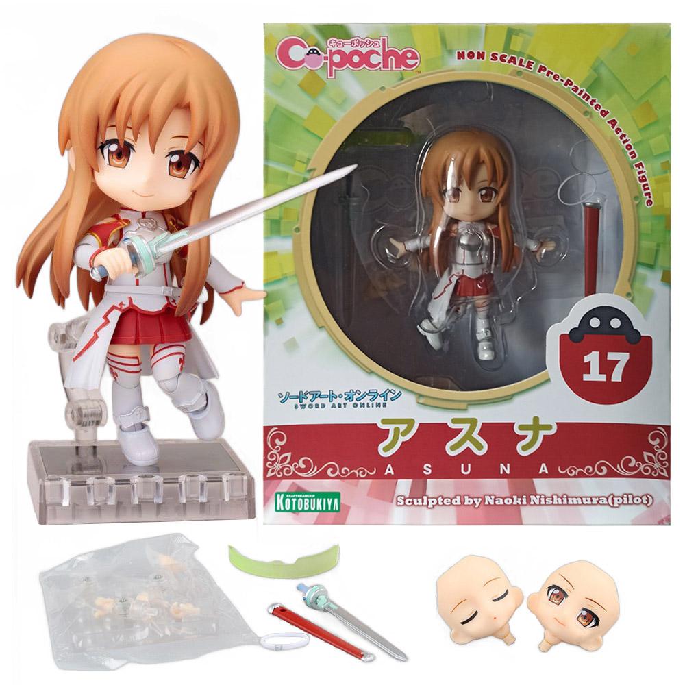 

11CM Anime Sword Art Online Asuna Figure Cu Poche Model Toy Gift Collection Action Replacement Face Doll PVC 17 Poseable Articulated Scale Detailed With box