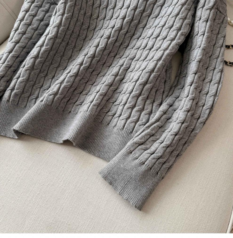 7703 Autumn/Winter New Fashion Cozy Cable Knit Sweater & Wide-Leg Pants Set
