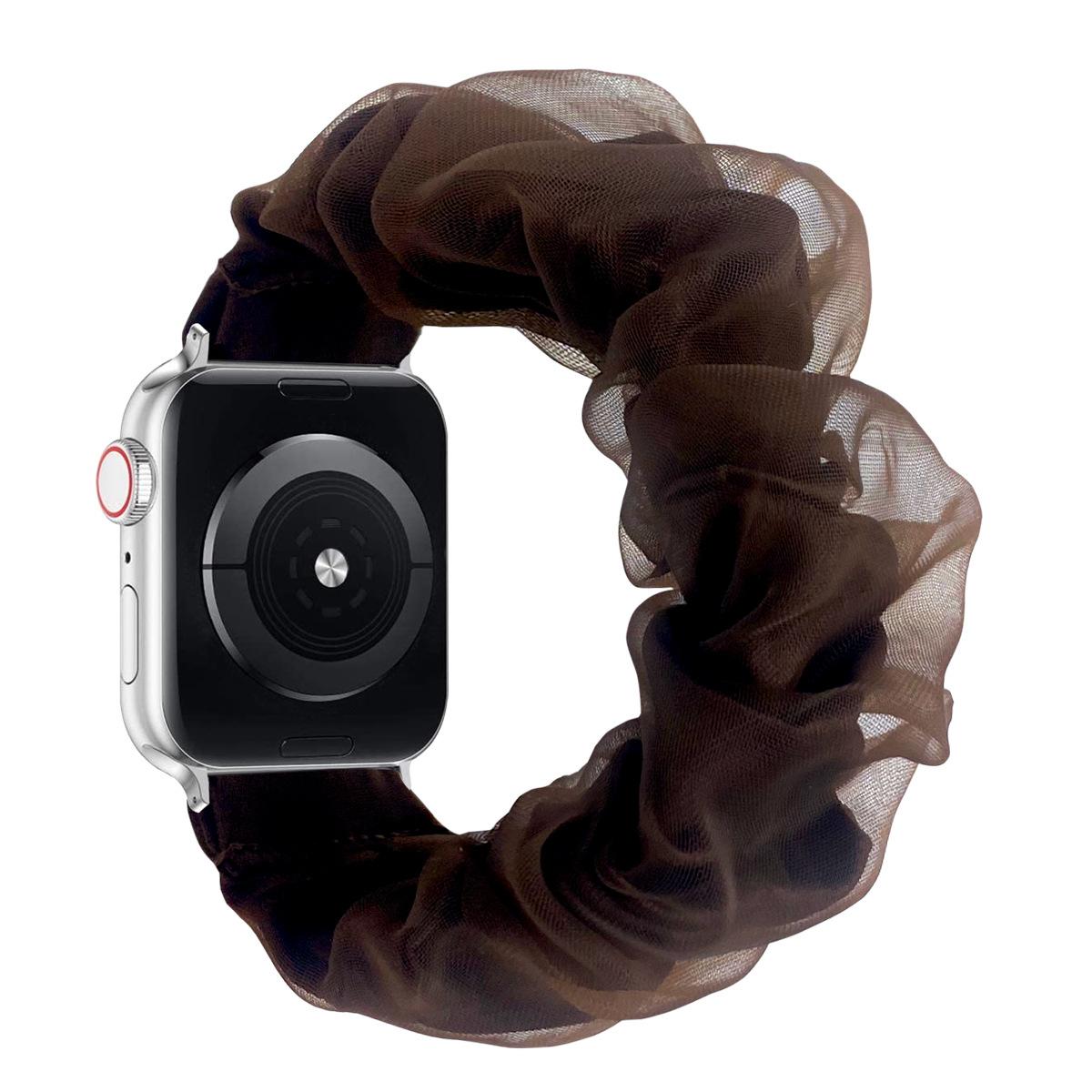 

Organza Double-layer Watch Band for Apple Watch S10 9 8 7 6 5 Ogees Elastic Wristbands for Iwatch Band 46mm 45 49 44 42 38 40 41 for S10 46mm темно-коричневого кольору
