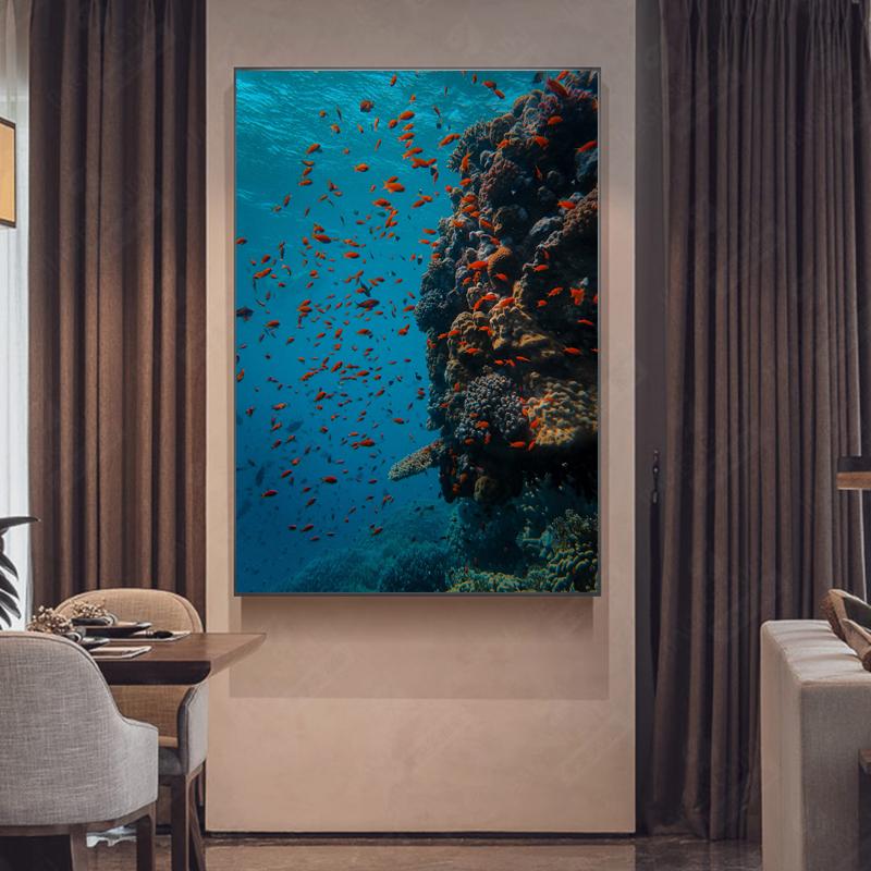 RELIABLI ART Animal Pictures Cluster Of Fish In Sea Canvas Paintings Wall Art Prints For Living Room Home Decoration No Frame