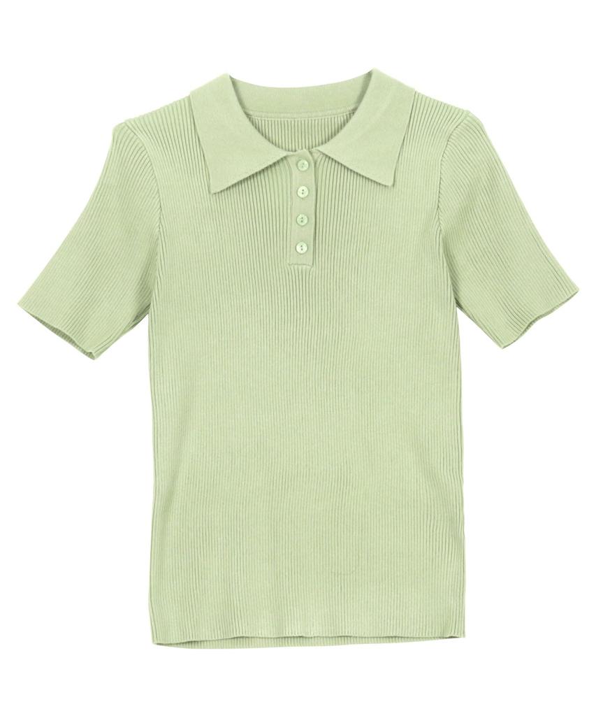 ribbed knit polo knit polo top for summer summer and spring stylish and clean M Green [Kobe Lettuce] Short-sleeved women, clothes, clothes, [C7537]