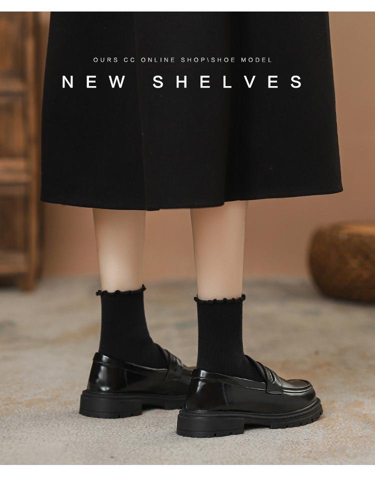 Damskor 2025 Brittisk stil läderloafers - Höst slip-on, mångsidiga arbetsskor med tjock sula