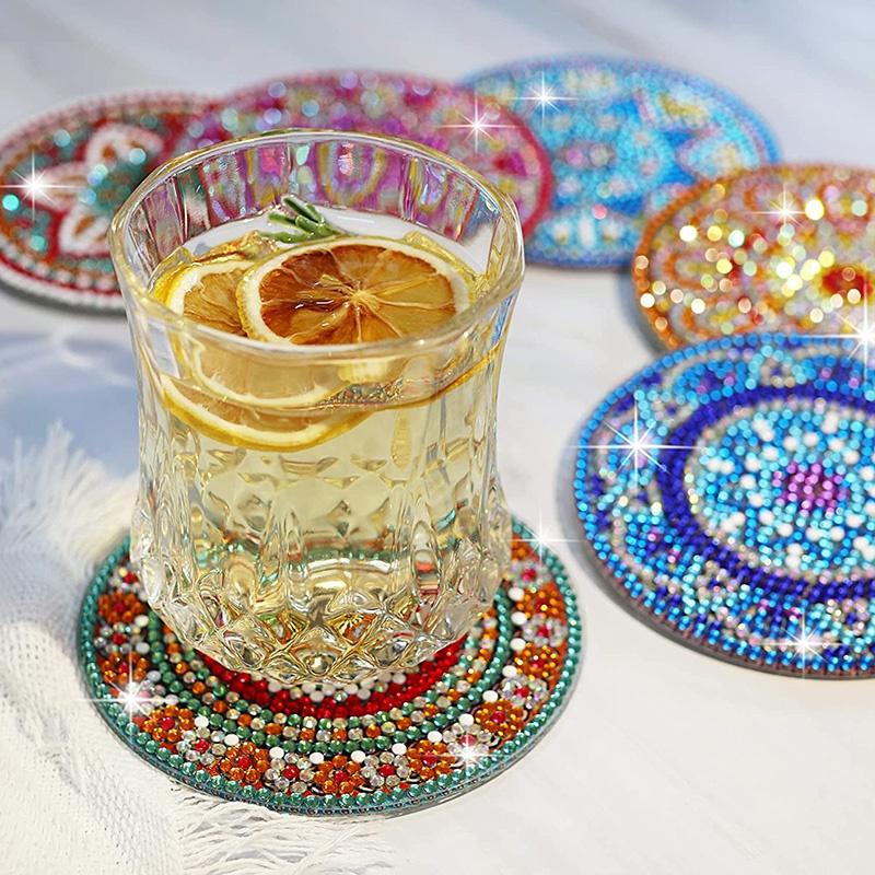 Diamond Painting Set 8 Sottobicchieri Cocktail 10x10 Cm - Kit Fai Da Te Con Diamanti, Per Adulti E Bambini