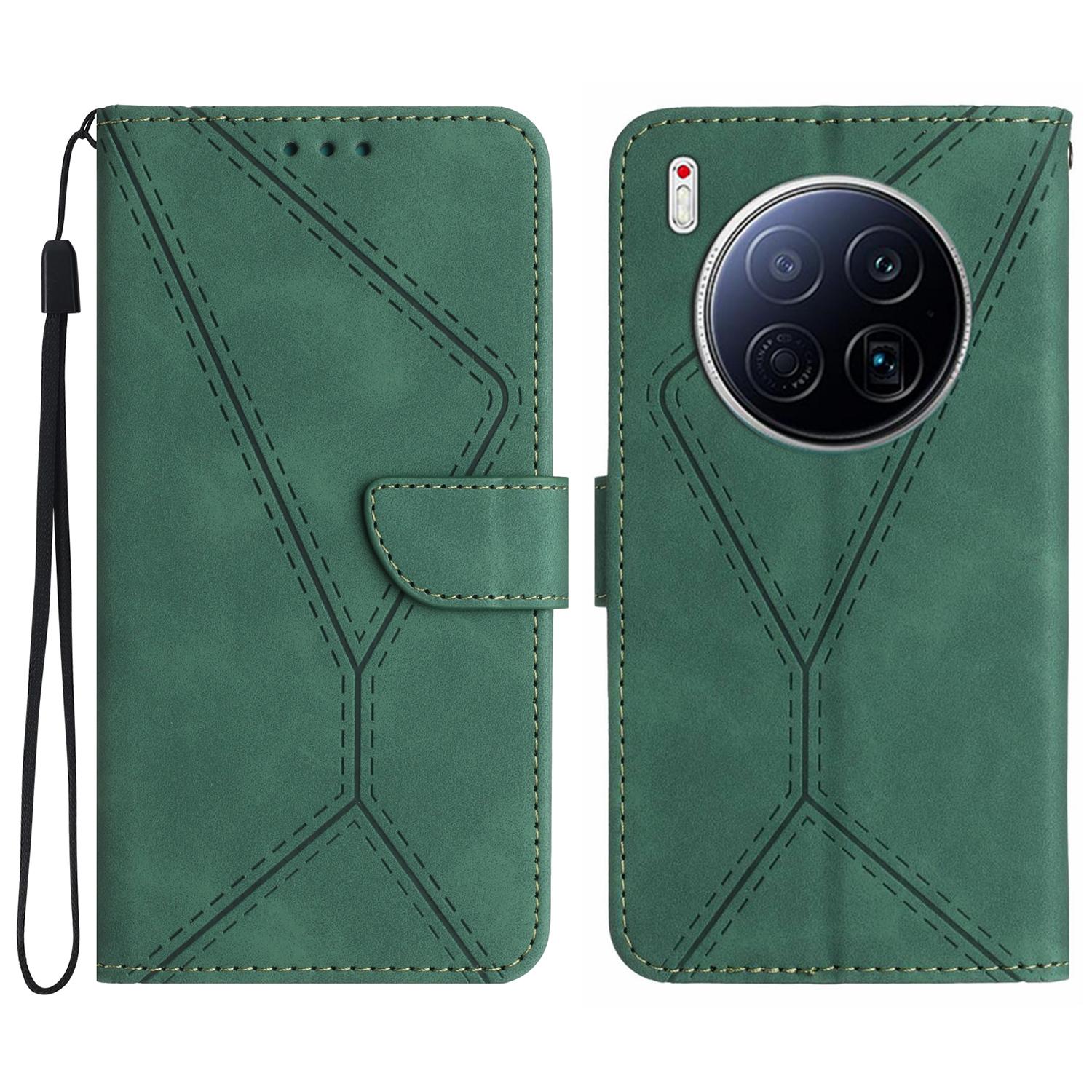 

For TECNO Camon 40 Premier 5G Case Skin Touch Lines Imprinted PU Leather Flip Phone Cover Green