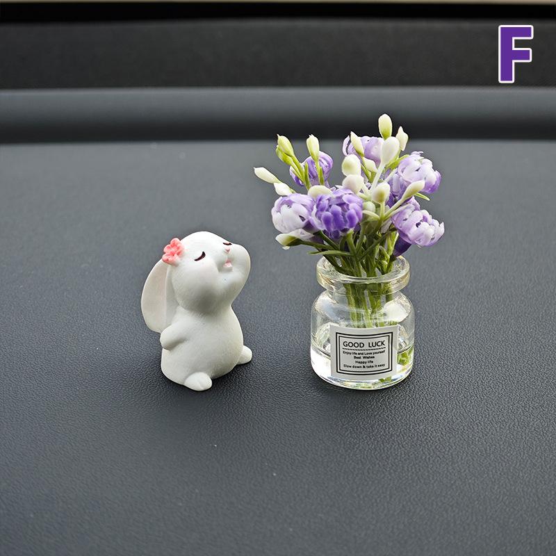 Cute Rose Flower Vase And Rabbit Car Interior Decoration Ornaments Auto Center Console Decoration Gadgets For Car Accessories