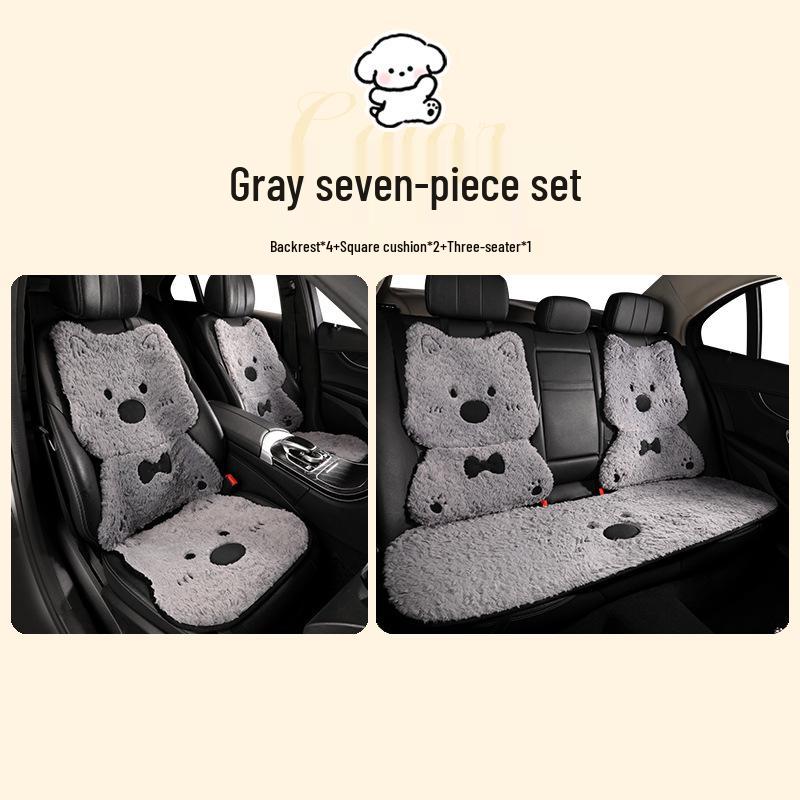 West Highland Cartoon Puppy Plush Car Seat Cushion - Winter Warmth Universal Cover