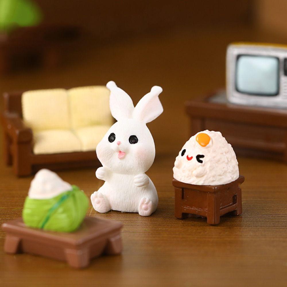 

Resin Cartoon Rabbit Statue Dragon Boat Festival Mini Animals Figurine Miniature Zongzi Figurines 10