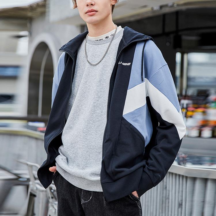 Li Ning Sport Fashion Series Color Block Loose Hooded Jacket Unisex Jacket Black AWDR370-4