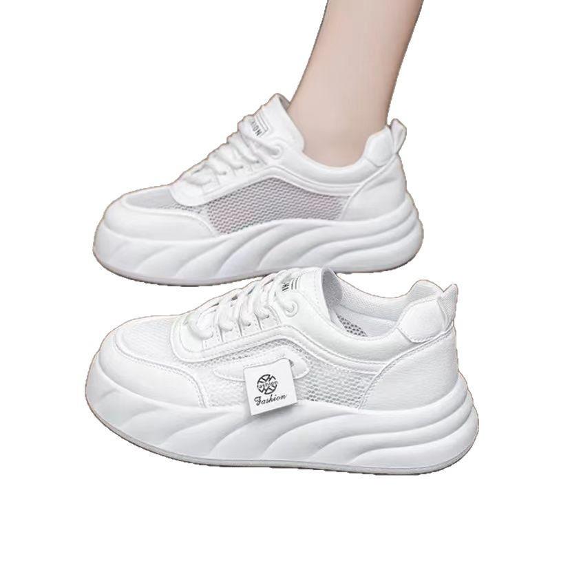 Women's Summer 2025 New Thick Soled Skirt White Shoes Thin Lightweight Soft Soled Mesh Breathable Sports Mesh Shoes