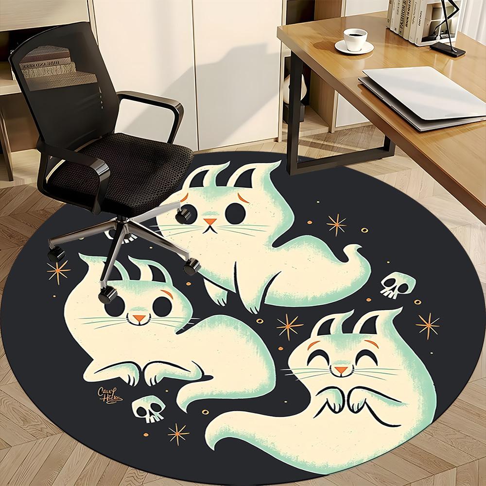 1pc Ghost Bunny Office Round Area Rug, Under Office Chairs Bedroom Living Room Home Decor, Room Deco