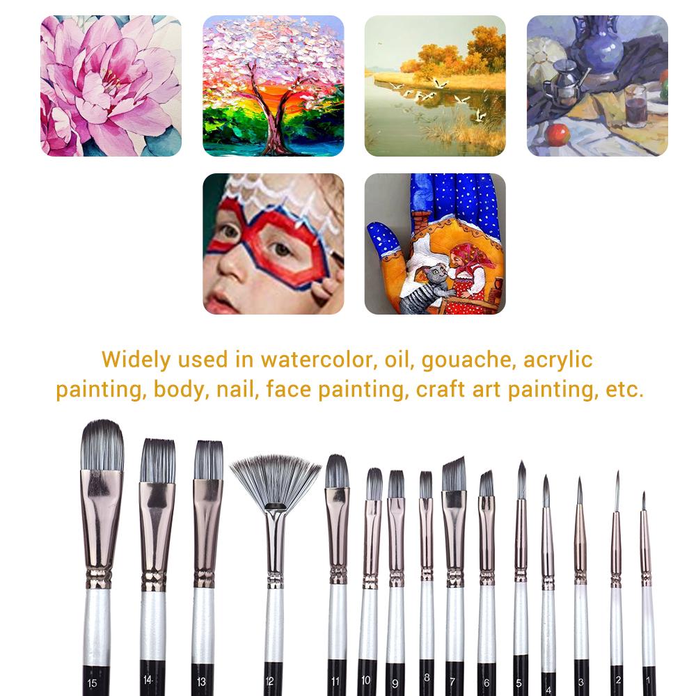 15pcs set Artist Paint Brushes Set with Scraper Sponge Ball Carrying Case Professional Drawing Paintbrush Nylon Hair