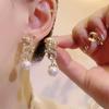 Elegant Zodiac Dragon Rhinestone Pearl Dangle Earrings: Festive Chinese-Style Women's Accessories