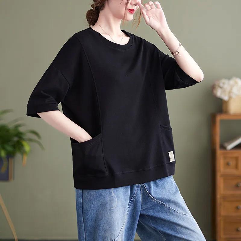 T-Shirt für Damen Sommer Große Größe Baumwoll-T-Shirt Weich Locker Lässig Bequem Pullover T-Shirt Top
