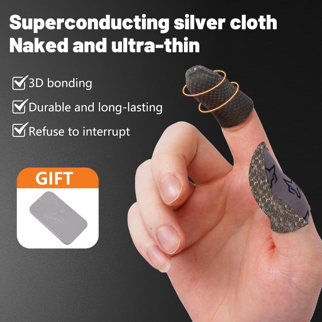 rinsfox Upgrade Fox Superconducting Silver Cloth, Extremely Sensitive Thin Zero Touch, Washable, Mobile Gaming Finger Sleeve,4 Pack For PUBG Knives