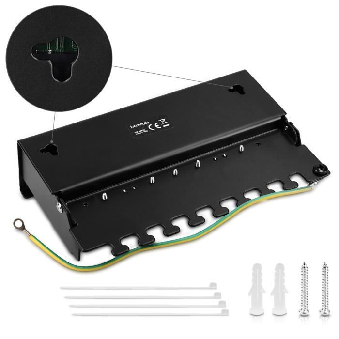 kwmobile panneau de brassage 8 ports catégorie 6 - panneau de distribution pour câbles catégorie 6 avec câble de terre - avec vis et