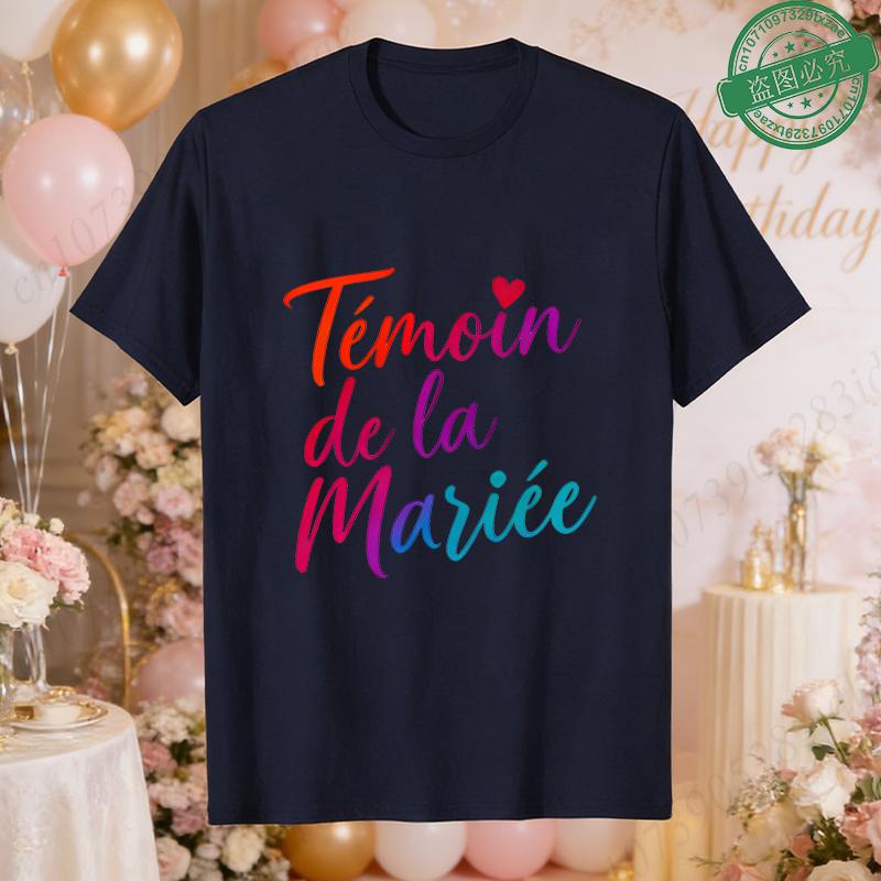 French Women Future Bride Team T-Shirts Colorful Heart Print Short Sleeve Tees for Bachelorette EVJF Party Bridal Wedding Squad