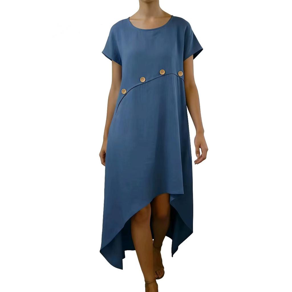 Women's Fashion Casual Comfortable Stitching Button Decoration Color Dress