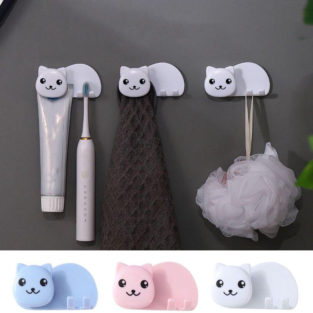 Non Perforated Cat Shaped Toothbrush Holder 2 in 1 Facial Cleanser Storage Clip  Home