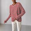 Round Neck Knit Striped Jumper Spring Summer Hundred Classic Retro Striped Pullover Jumper Women Blend Comfortable Undercoat Long Sleeves Sweater